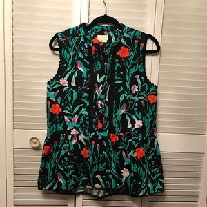 Kate Spade Women's Black Jardin Poplin Peplum Top